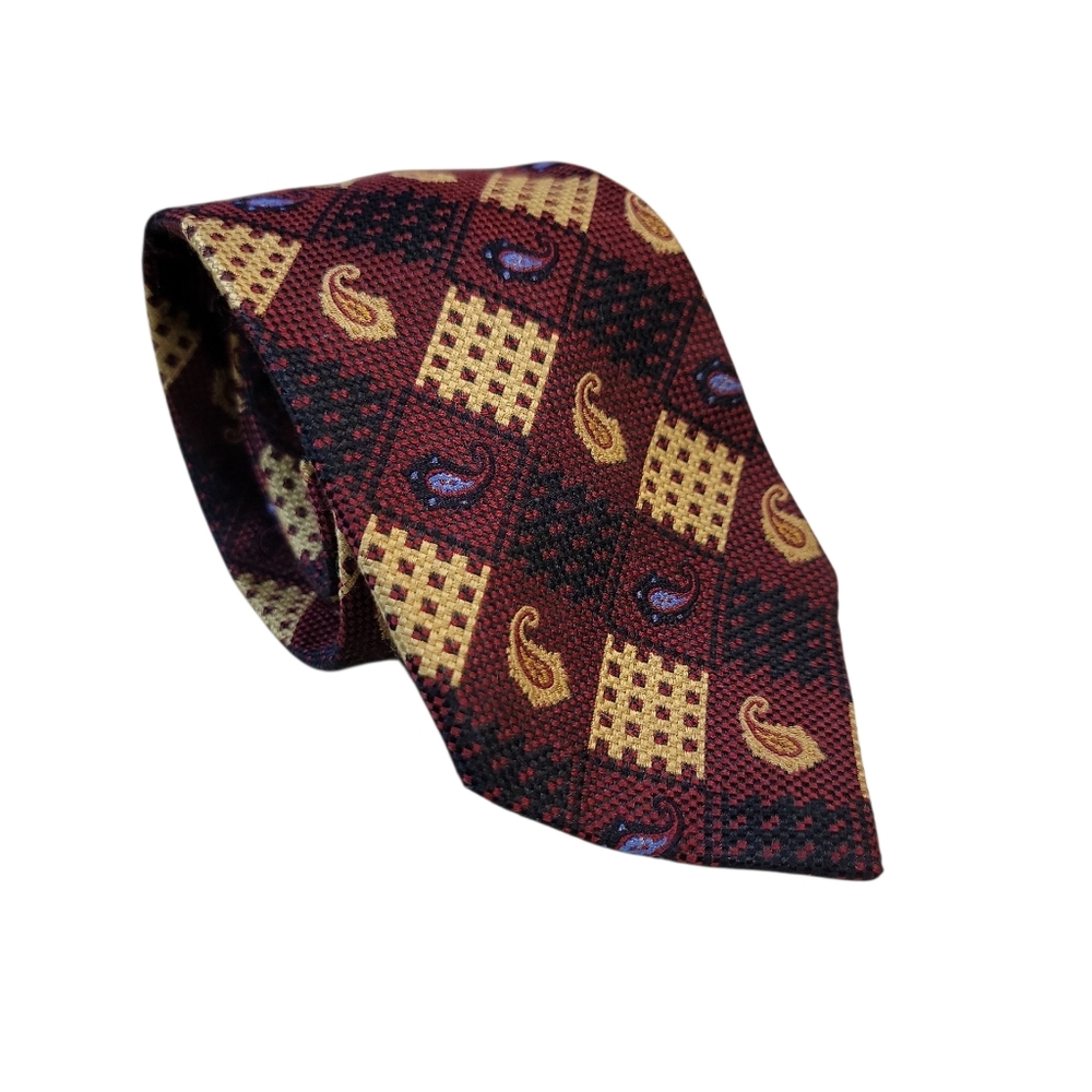 Vintage Stafford Executive Elegant Paisley and Checkered Men's 57in Lg Tie Silk